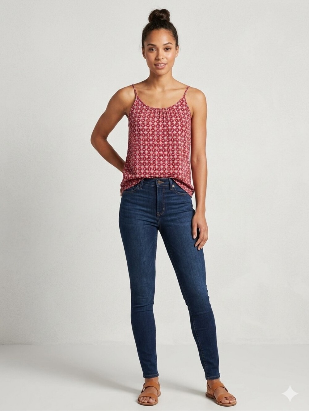 Red Printed Spaghetti Strap Women's Tank Top - Picture 2 of 6